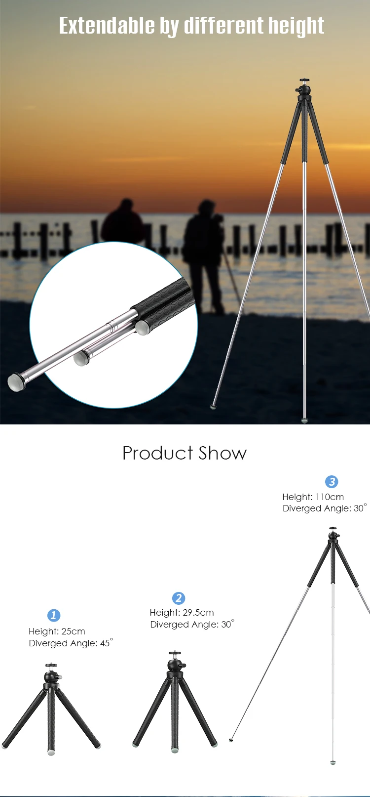 APEXEL Lightweight Camera Tripod for Smartphone,Flexible Professional Cell Phone Tripod Stand