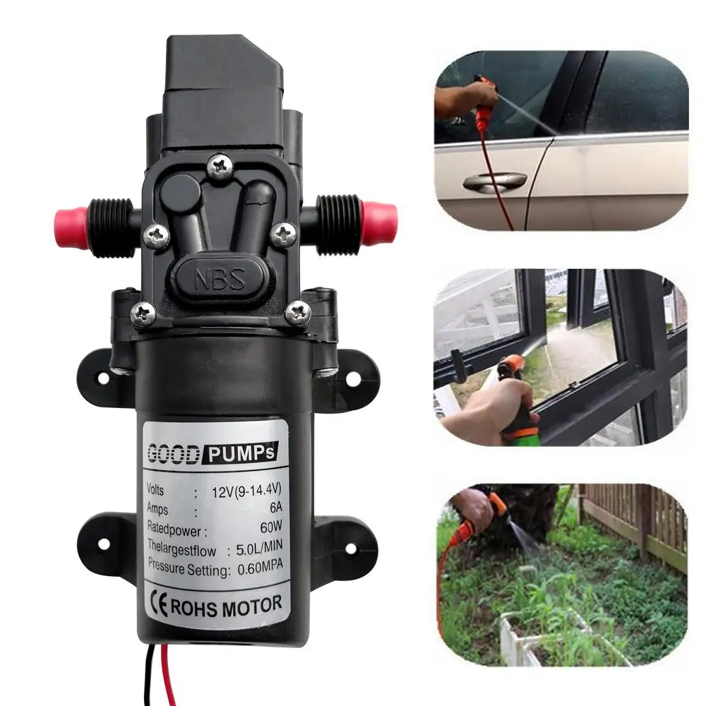 Boshen 12V DC 60W/70W Diaphragm Self Priming Water Pump Sprayer Electric with High Pressure 100/130 PSI 5L/Min 6L/Min for Garden Car Washer Caravan/Boat/Marine Boat RV Camper