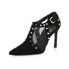 Black cow suede and mesh upper rivets for shoes pointed toe popular 10cm thin high taiwan ladies shoes