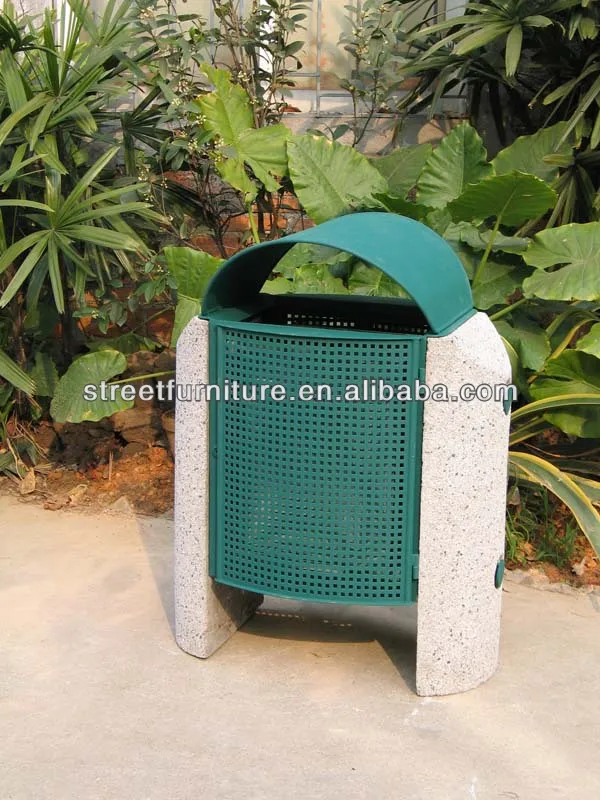 Commercial Stone And Metal Garden Waste Bin Grey Steel Waste Bin With