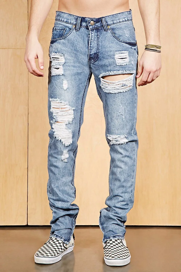 Royal Wolf Denim Jeans Manufacturer Zippered Distressed Mens Jeans In