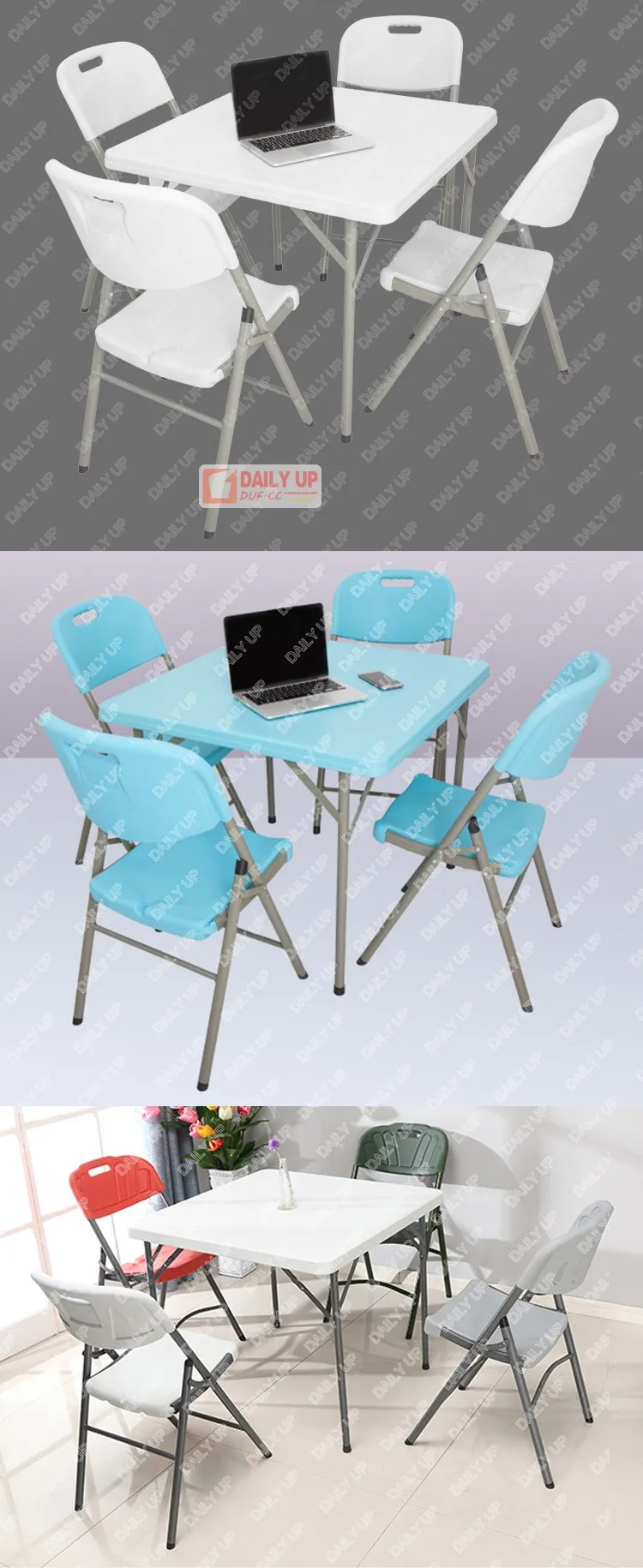 86*86CM Banquet Folding Picnic Table And Chairs Offwhite Outdoor Folding Table Plastic Garden Table for Camping