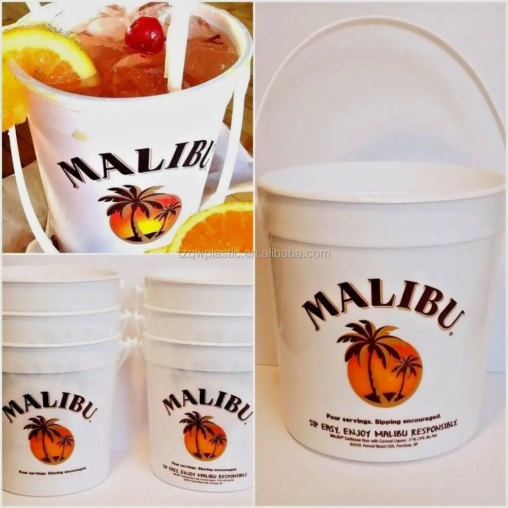 Malibu Rum Plastic Drink Bucket With Handles,32 Oz Set Of (6) Punch