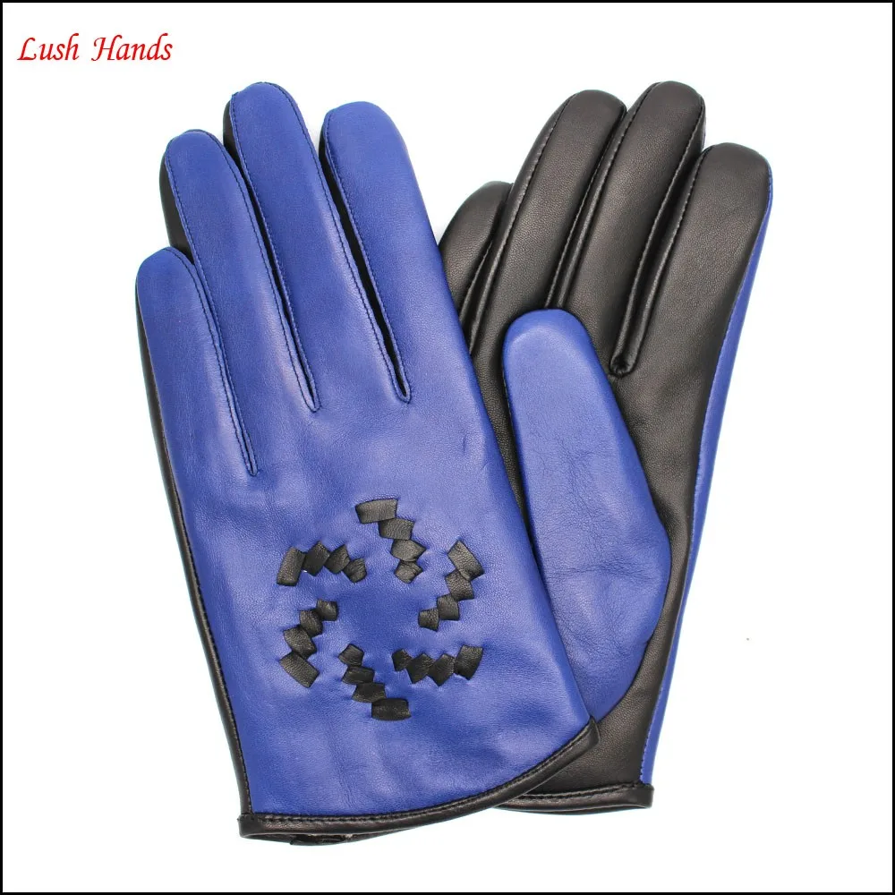 Ladies navy fashion short leather gloves
