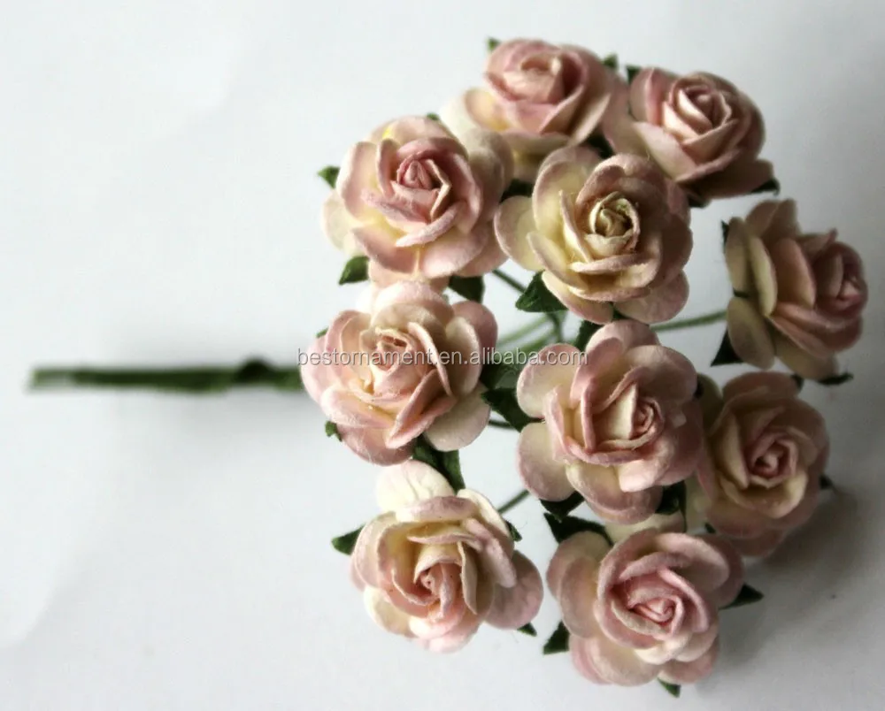 15mm Mulberry Paper Rose Flowers With Wire Stems For Card Making Craft