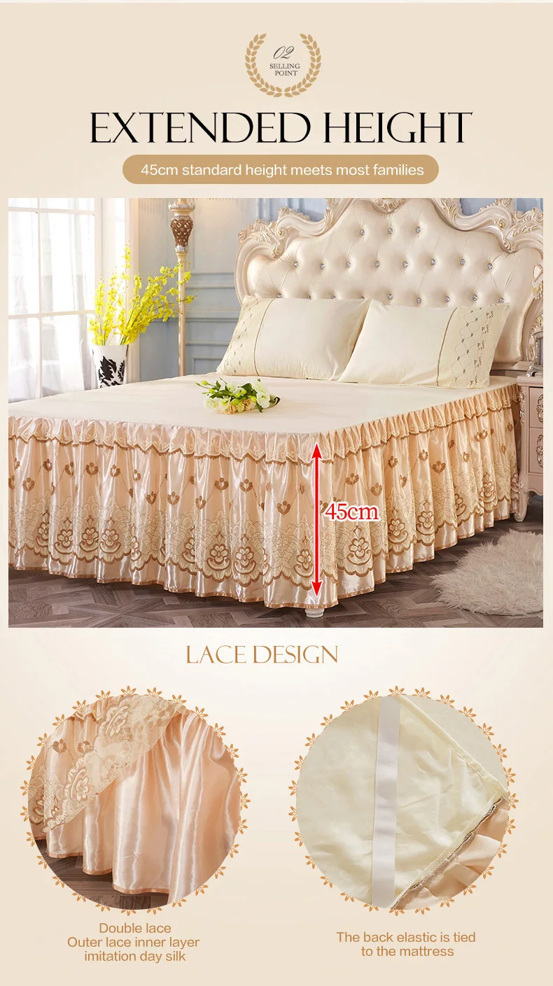 Hot sale European Korean princess solid color polyester light luxury cheap bedding set three poeces bed skirt lace edge