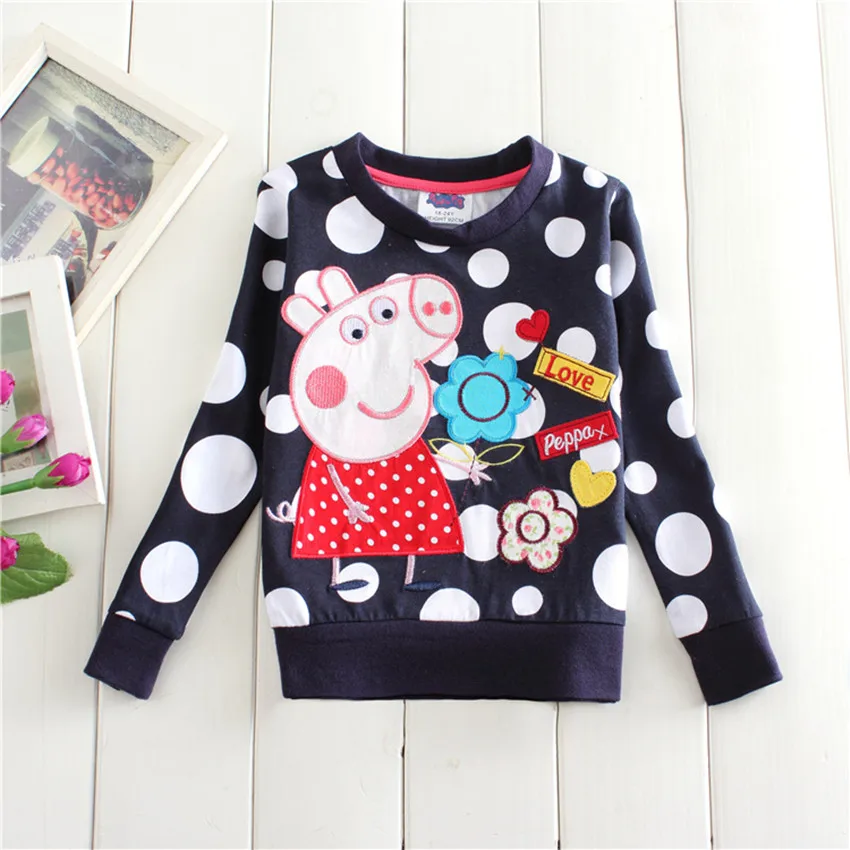 2016 spring autumn 18m 6y kids cotton tees children s clothing thick embroidery peppy pig long