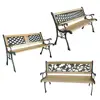 New 3 Seater Outdoor Home Wooden Garden Bench with Cast Iron Legs Seat Furniture