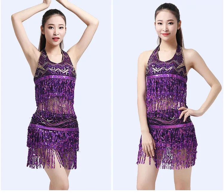 Women Sexy Latin Belly Dance Sequin Bra Tassel Top Party Club Wear