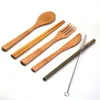 6pcs Bamboo Tableware with Nylon Cleaning Straw Brush