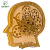2019 wholesale factory price wooden wall clock gear-design hanging head-shape wall clock