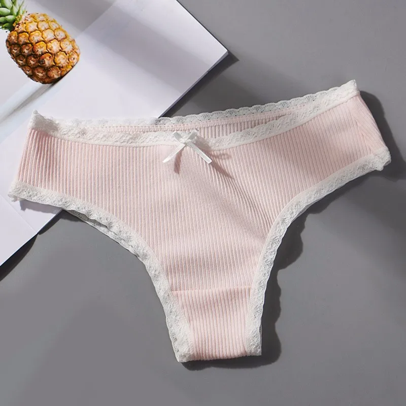 Good Quality Lace Trim Panties Stretchy Cotton G-string Sexy Mini Thong ...