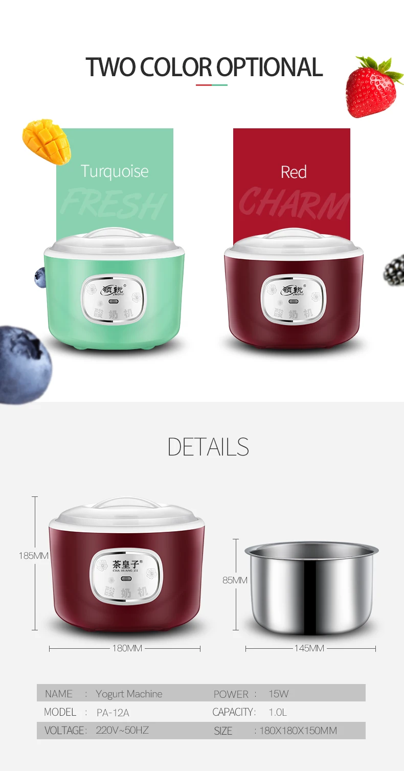 Factory Direct Sales Stainless Steel 1L 220V Automatic Yogurt Maker Machine 4 Glass Jar