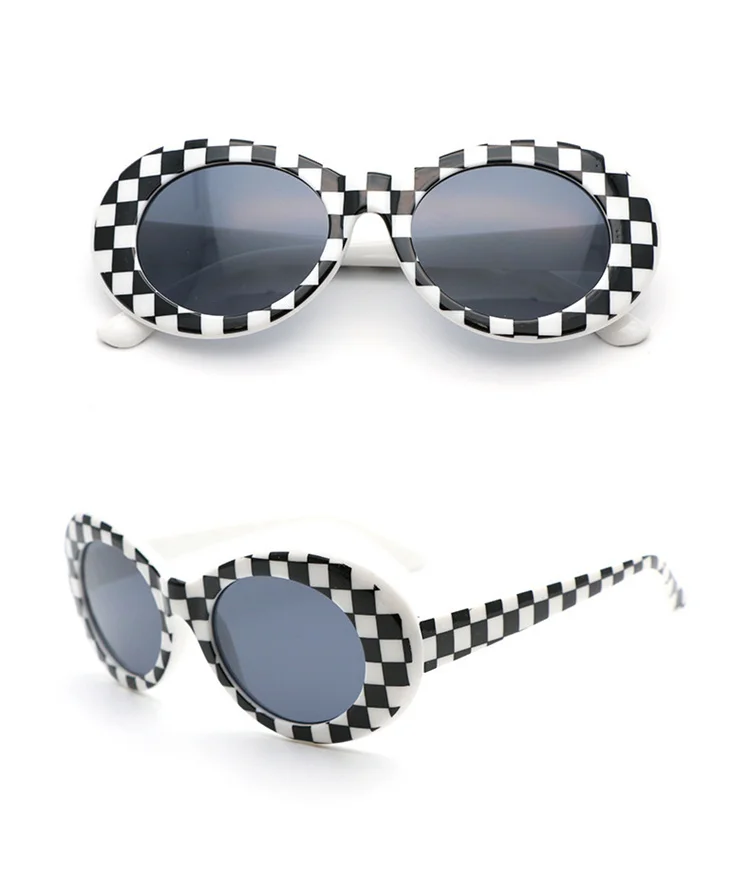 Oval Sunglasses Men Black White Mosaic Kurt Cobain Glasses ...