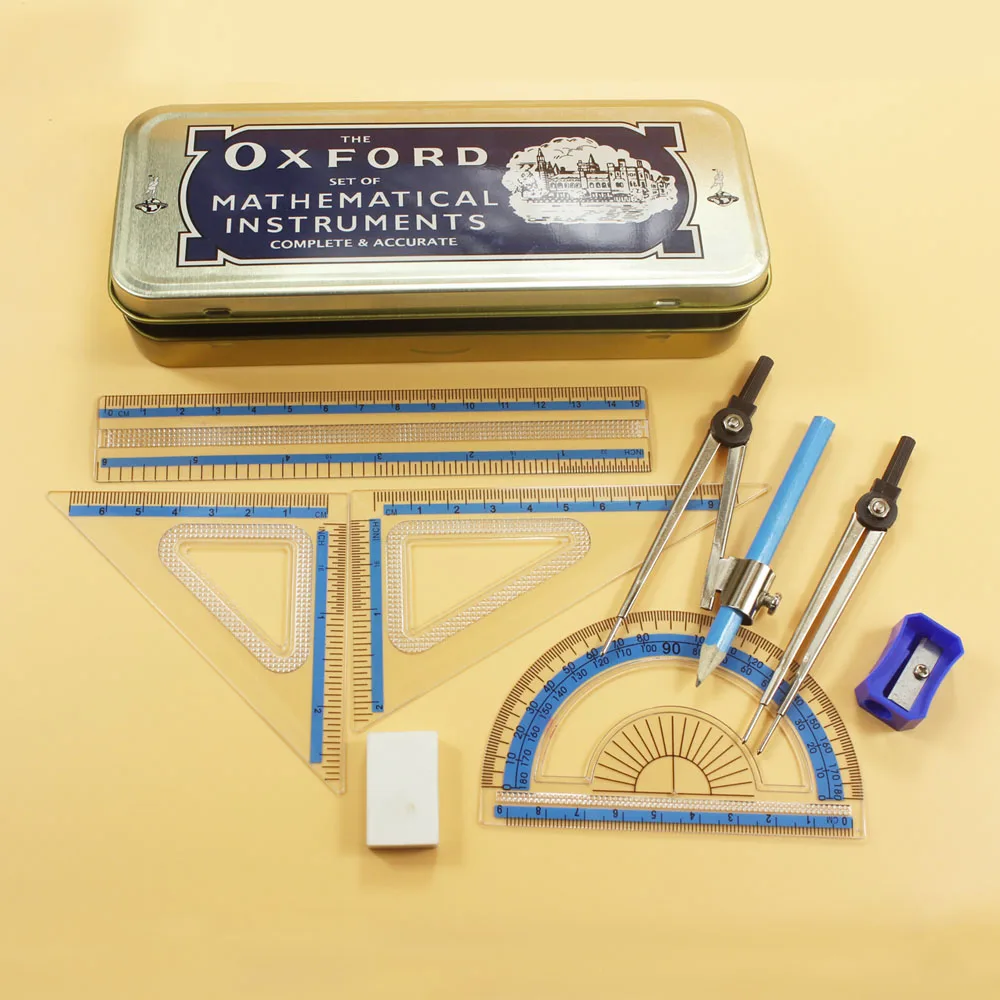 THE OXFORD SET OF MATHEMATICAL INSTRUMENTS Geometry Set With Tin Case| 
