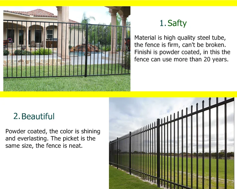 Black Steel Garden Fence Panels , Galvanized Steel Fence 40mm*40mm Rail