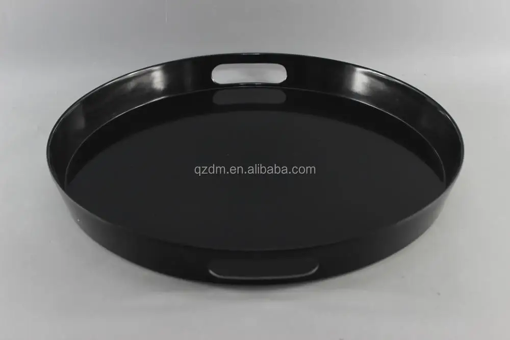 15" Melamine Round Tray , Black Round Tary