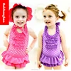 2016 factory price baby girl swimming suit/three- pieces with swimming cap bathing suit/child bowknot dots swimwear
