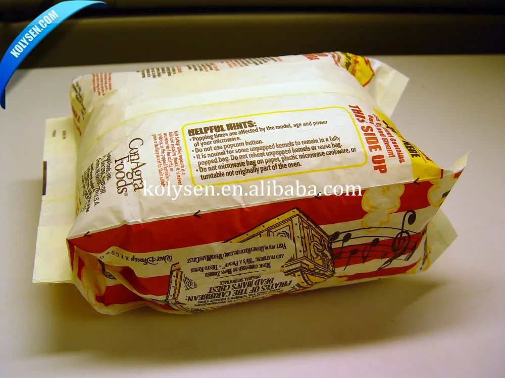 Logo printed microwave popcorn bags /greaseproof paper popcorn packaging bags for 70g 120g