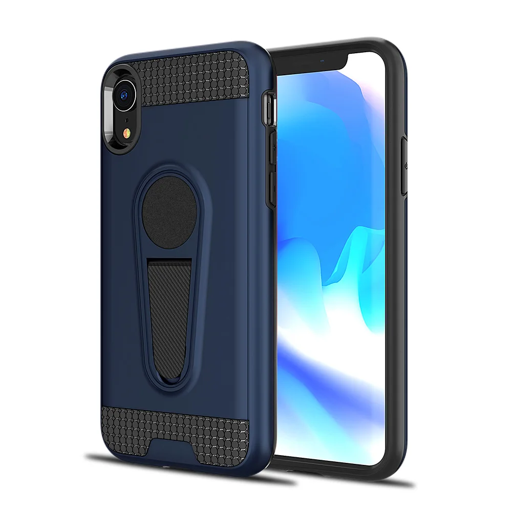 Magnetic Car Mount Hidden Carbon Fiber Kickstand TPU PC Phone Case For iPhone XR X