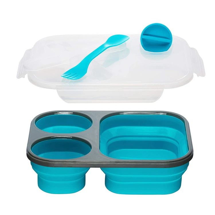 Multifunction Collapsible box three spoons lunch box  for kids