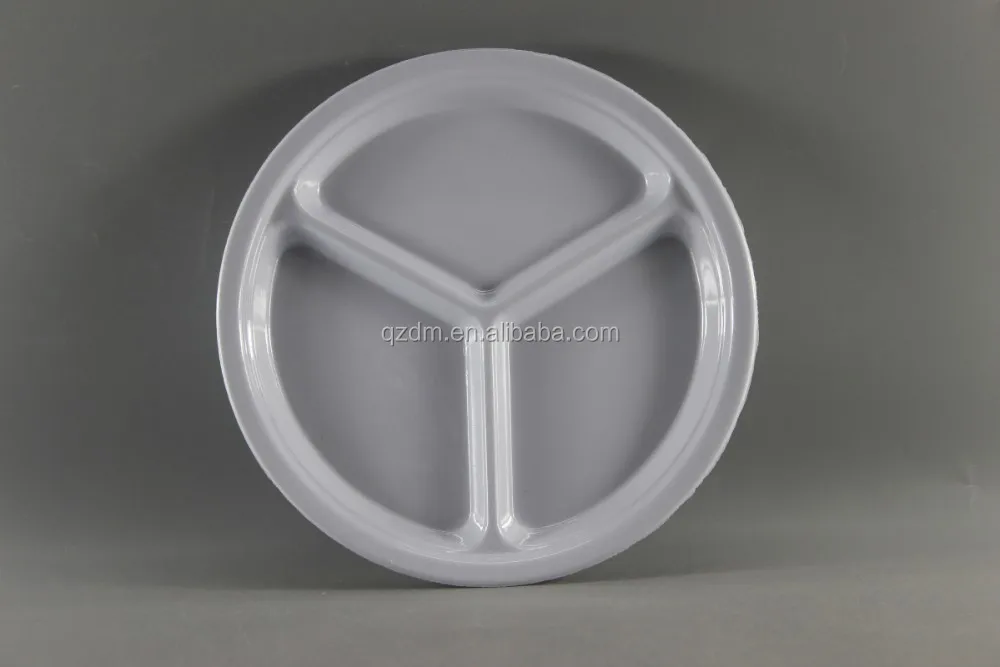 Round Shape Melamine 3 Section Dinner Plate Food Grade