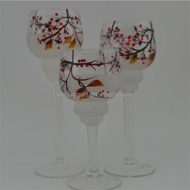 Porte Bougie En Verre Peint à La Mainfissuré Grand Support Votif Motif De Fleurs De Cerisier Pour La Décoration De Mariage Buy Grands Bougeoirs En