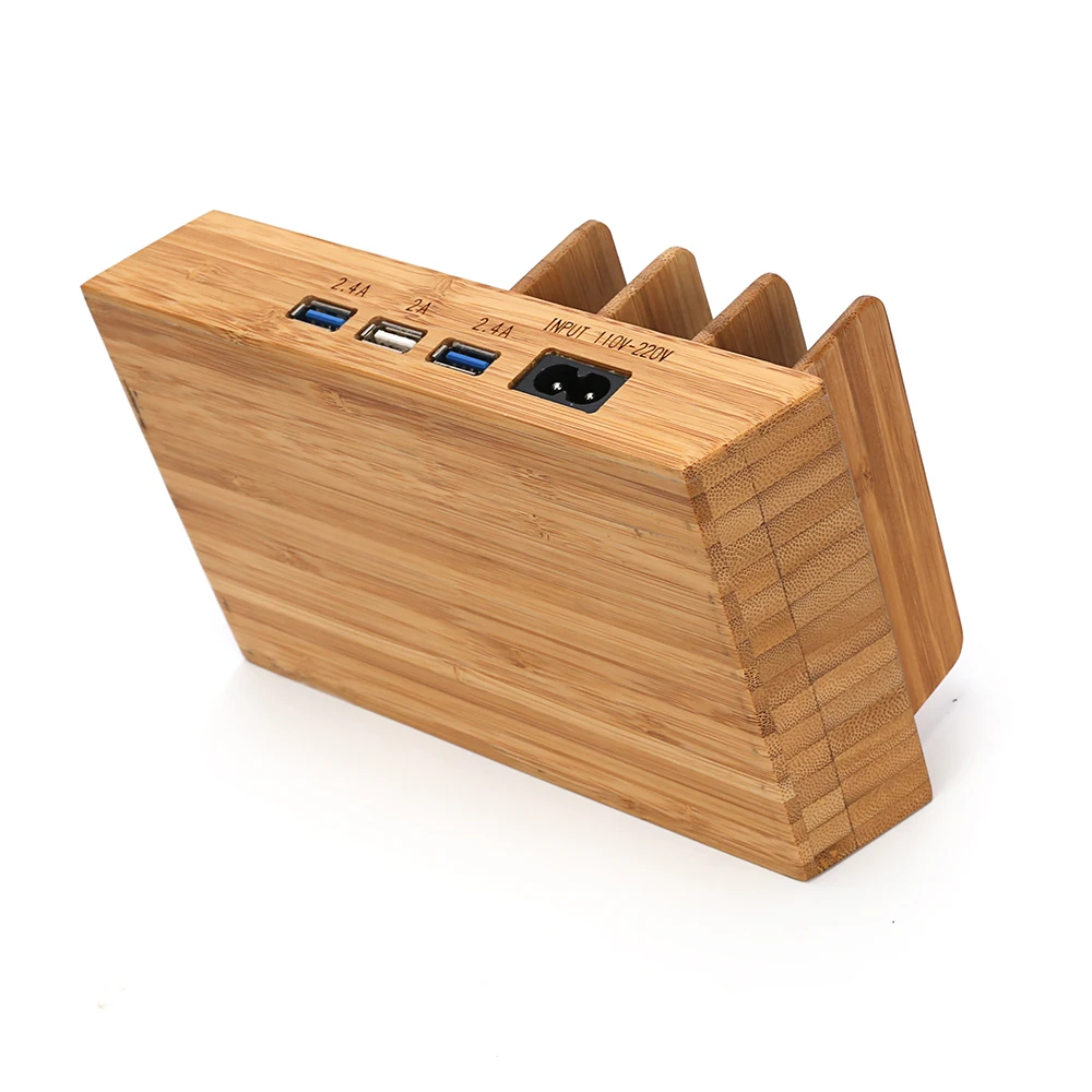 Bamboo 3 Usb Charging Station Dock With Qi Wireless Charger Fast 3 Port