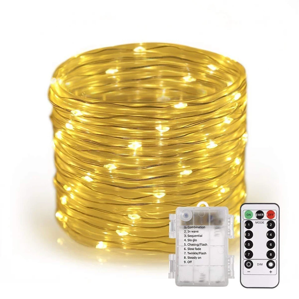 8 Modes Battery Operated Box String Lights 100Leds Outdoor Waterproof Fairy Lights LED Rope Lights