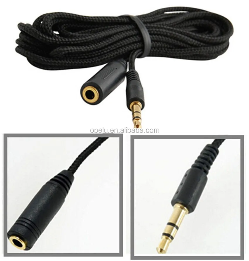 5m Braided Nylon Gold Plated 3.5mm Female To Male Headphone Stereo Audio Extension Aux Cable