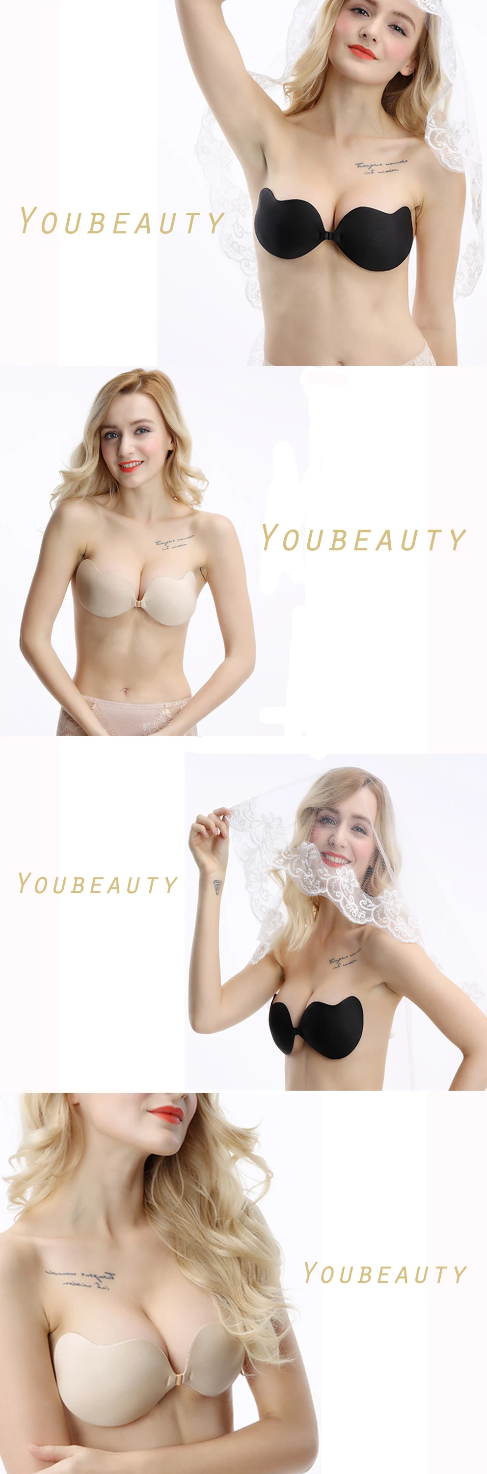 Black Women Sexy Invisible Strapless Silicone Self Adhesive Bra
