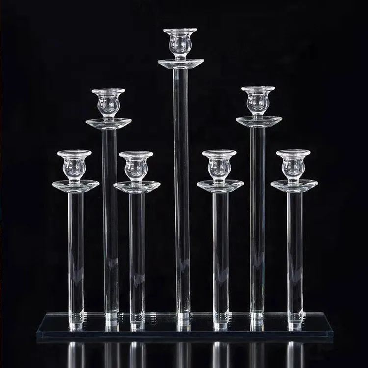 Wholesale Glass Tubes Candle Holder 5 Arms Crystal Wedding Candlestick Centerpieces With Chimney