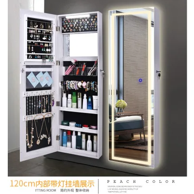 Bedroom simple lamp mirror storage full whole body LED mirror wall modern makeup storage with lockable cabinet