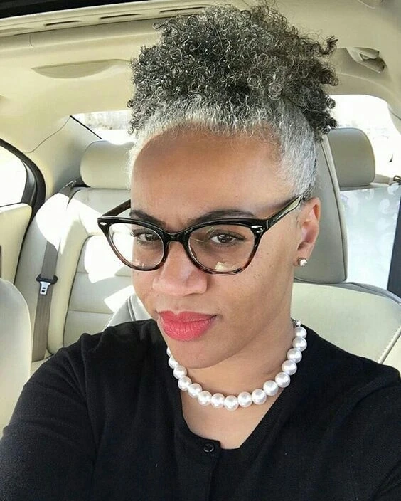 Women Gray Hair Topper Extension Silver Grey Afro Puff Kinky Curly