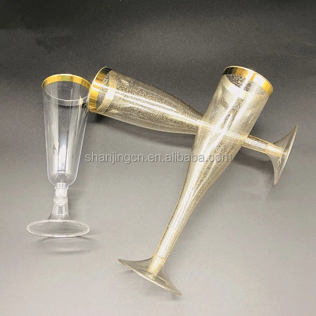 Elegant Gold Rimmed 6 Oz Clear Plastic Champagne Flutes Fancy
