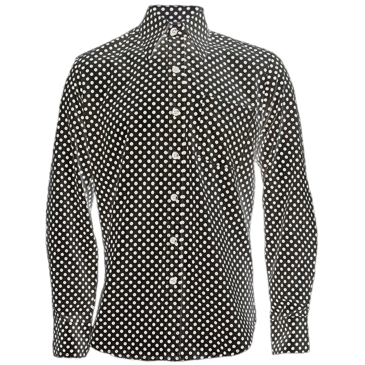 mens white shirt with black polka dots