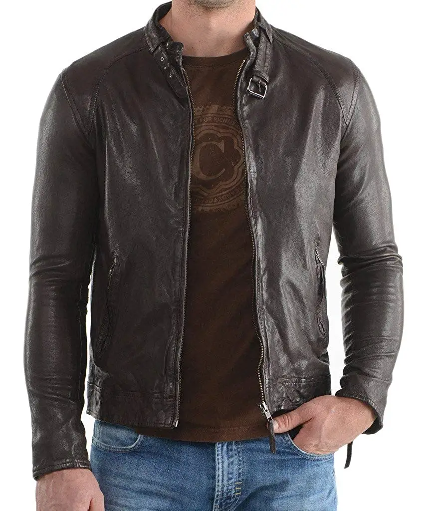 New Men Genuine Sheep Leather Slim Fit Biker Jacket LF376