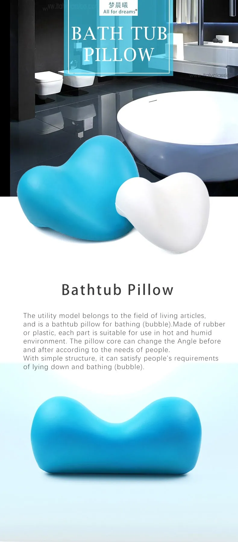 Home Use PU Foam Waterproof Bathtub Heart Shaped Pillow