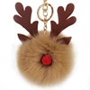New Faux Pompom Keychains Cute Christmas PU Elk Ear Pom Pom Charm bag Jewelry for Women Gift Fux Ball Key Chain Ring