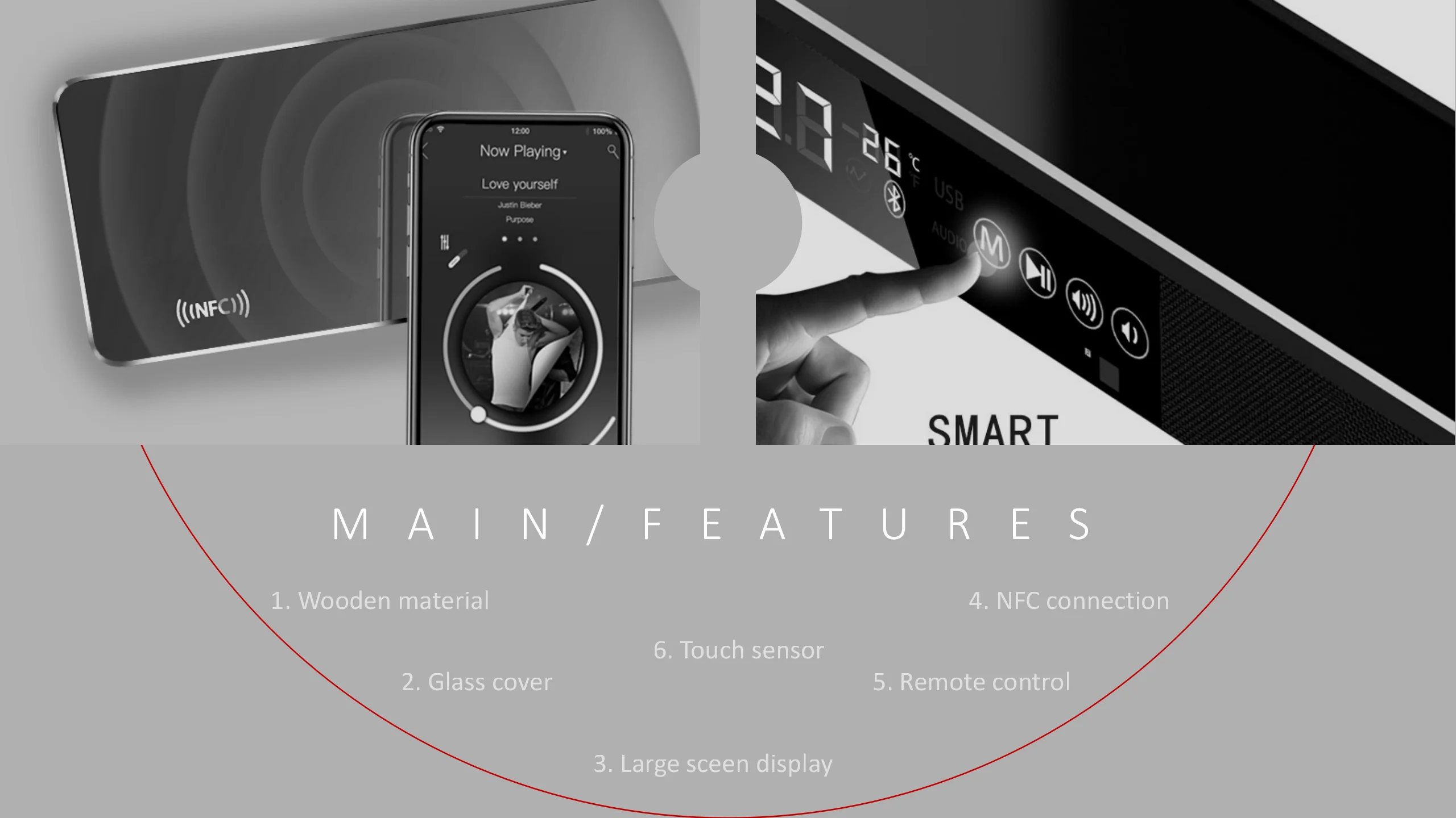 Large Display Screen Bluetooth Soundbar Wooden Soundbar With Subwoofer