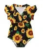Faddish Factory Direct Sale Classics Sunflower Elastic Waist Line girls baby Jumpsuit Romper Baby Clothes