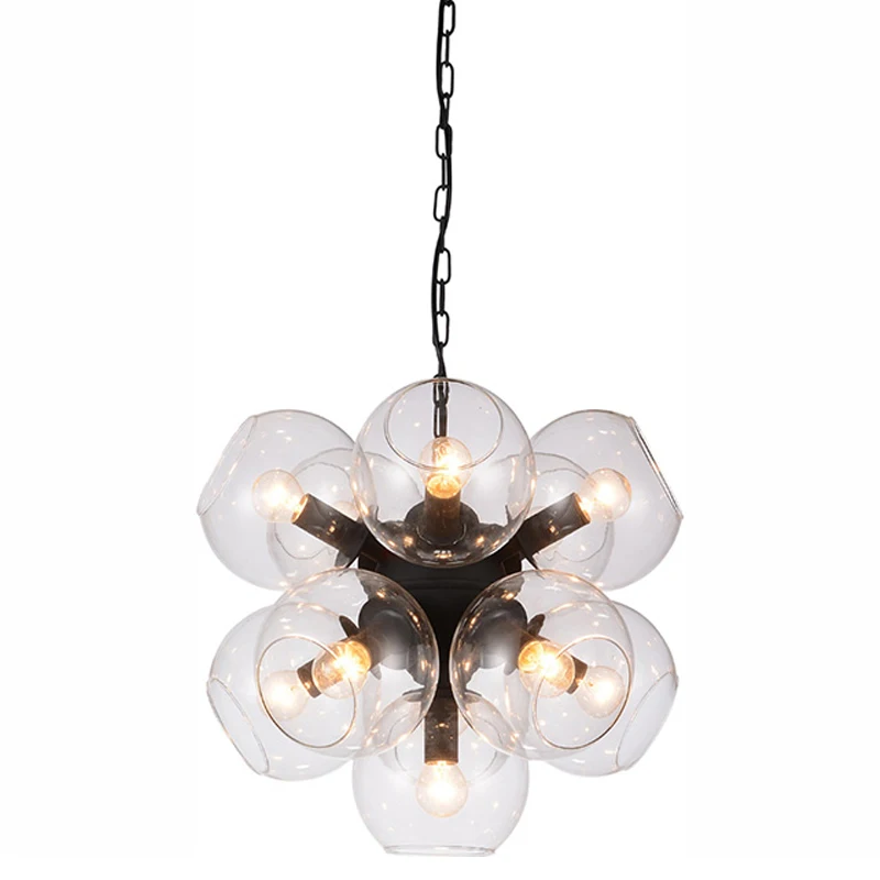 Modern light luxury atmosphere gilded bronze living room dining room crack glass multi-head chandelier