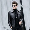 Men's short small lapel jacket real sheep leather jacket 100% wool lining