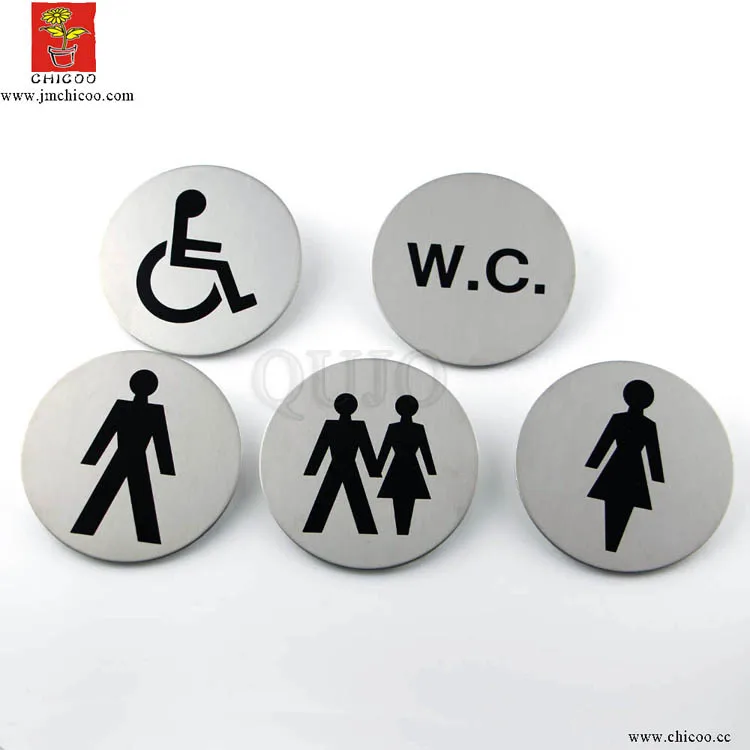 Door Sign WC Toilet Womens Mens Stainless Steel Self Adhesive Round 67 mm Gastro 
