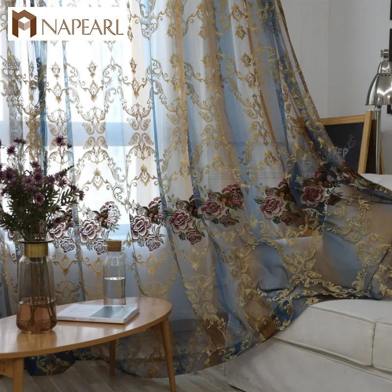 Napearl Ready Made Curtain Luxury Royal Style Embroidery Curtain Floral Sheer Curtains Buy