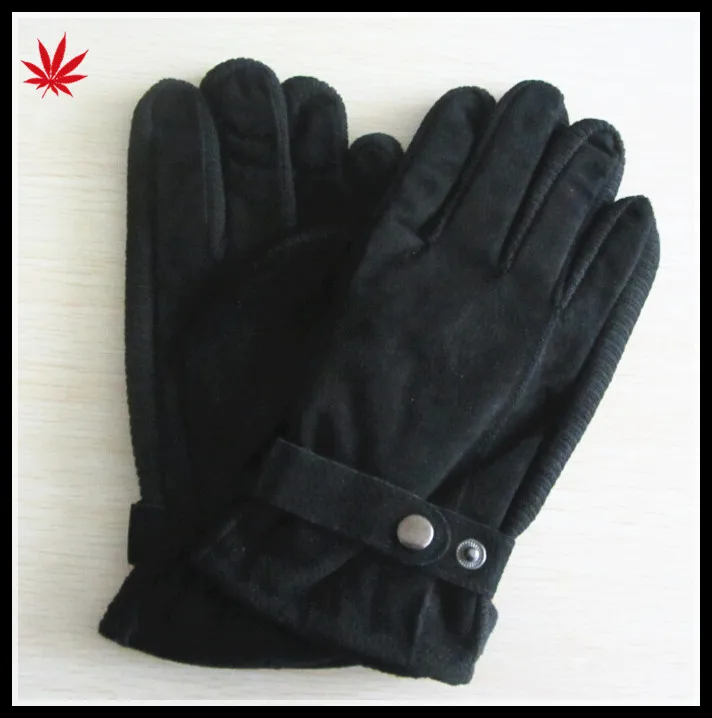 Black pig suede leather gloves man with acrylic knitted side