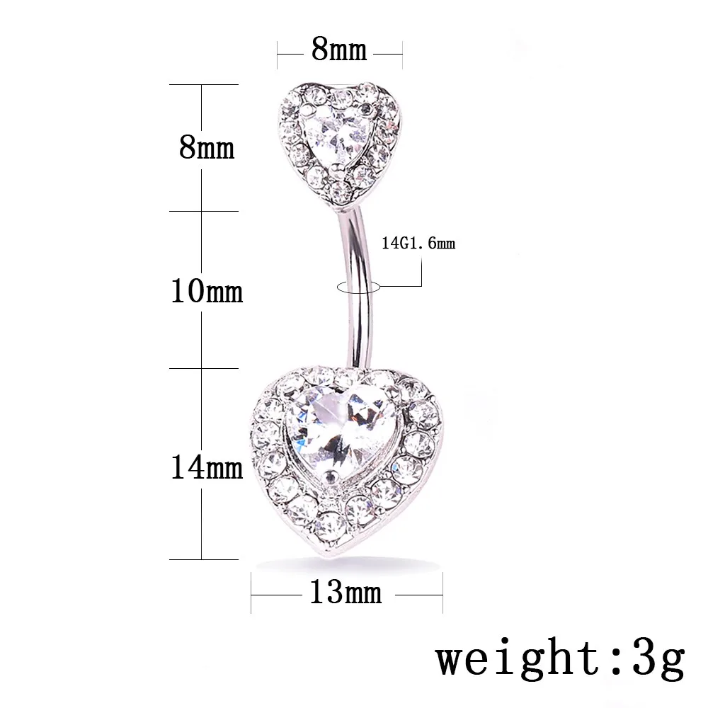 Hot Selling Belly Ring Body Piercing Jewelry Heart Shape Zirconia Belly ...