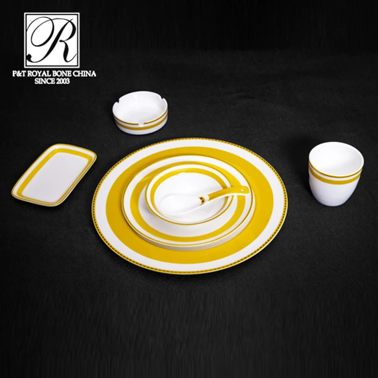 porcelain factory yellow color design tableware colorful dinner set bone china dinner set