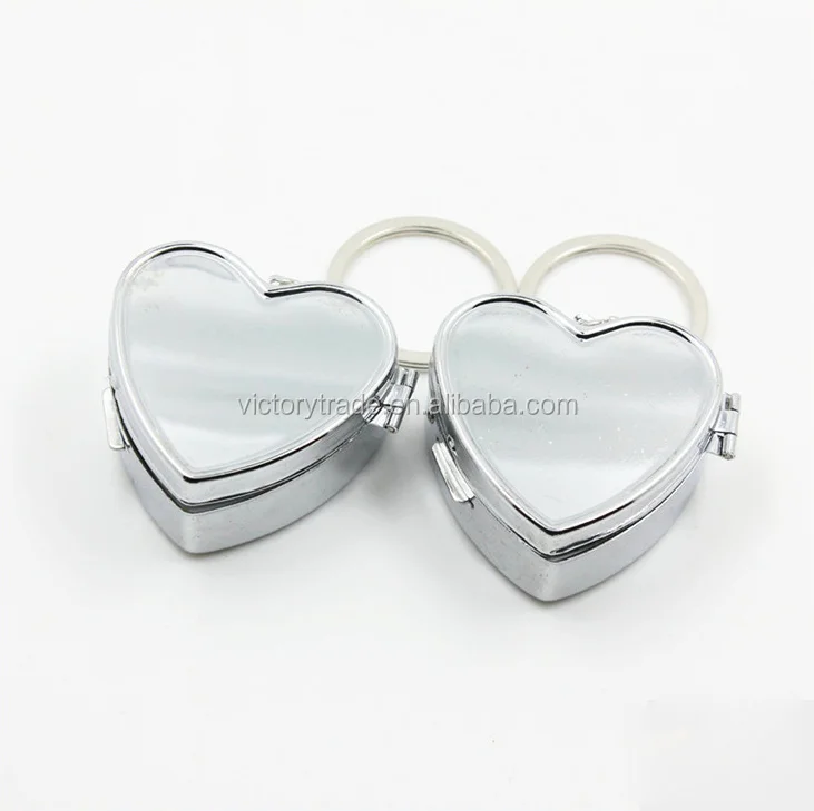 Heart Shape metal Pill Box with Keychain