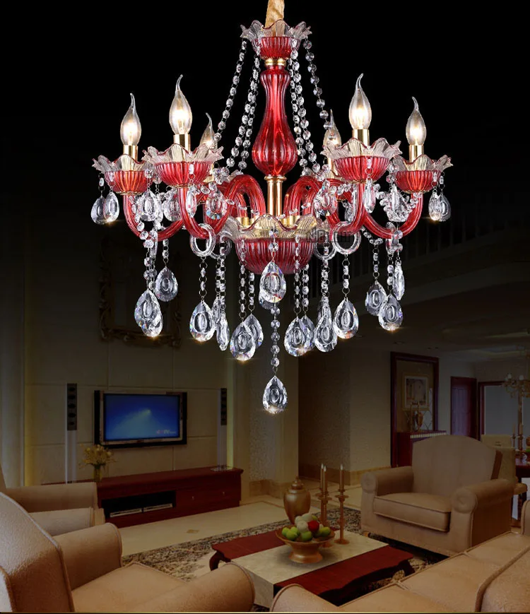 Wholesale red glass candle crystal Lamp Chandelier for Creative Hotel Romantic Cafe Lighting bedroom Internet Bar